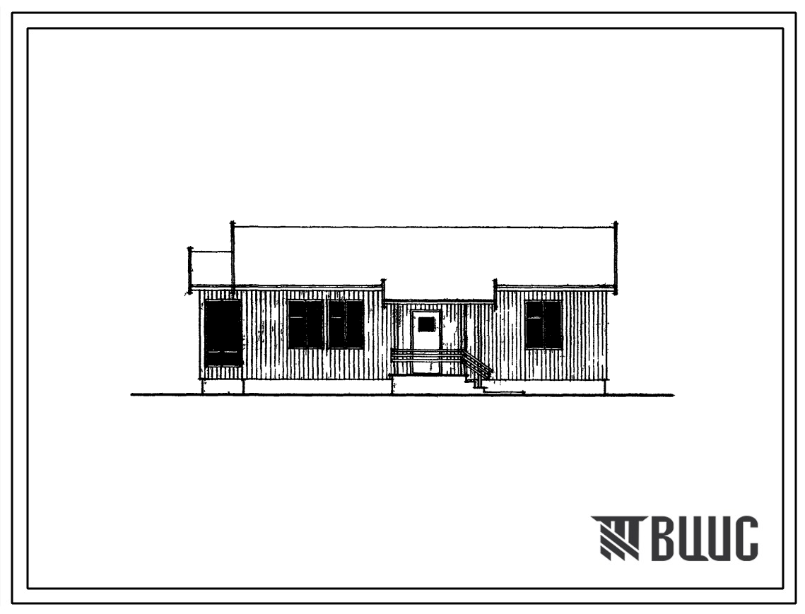 Типовой проект 181-115-32/73 Одноэтажный одноквартирный трехкомнатный 3Б жилой дом. Стены деревянные панели вертикальной разрезки с утеплителем из минераловатных плит. Для строительства в 1В и 2В климатических подрайонах