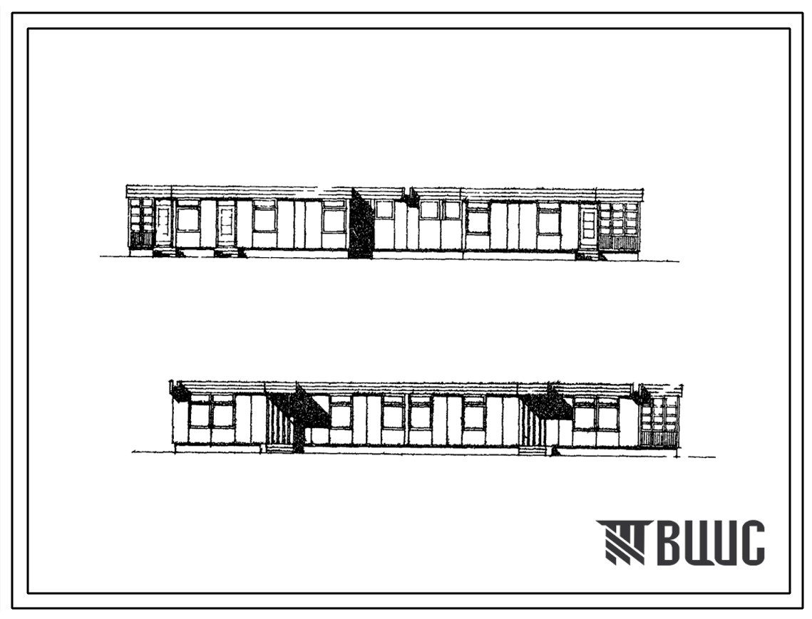 Типовой проект 183-126-39 Одноэтажный двухквартирный неканализованный жилой дом с квартирами 4Б-5А из ячеистого бетона (вариант с разрезкой 1200 мм).