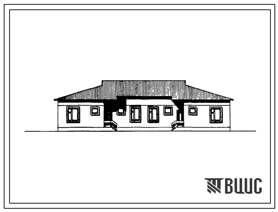 Типовой проект 188-149-9с.86 Одноэтажный жилой дом на две четырехкомнатные квартиры типа 4Б. Для строительства в сельской местности