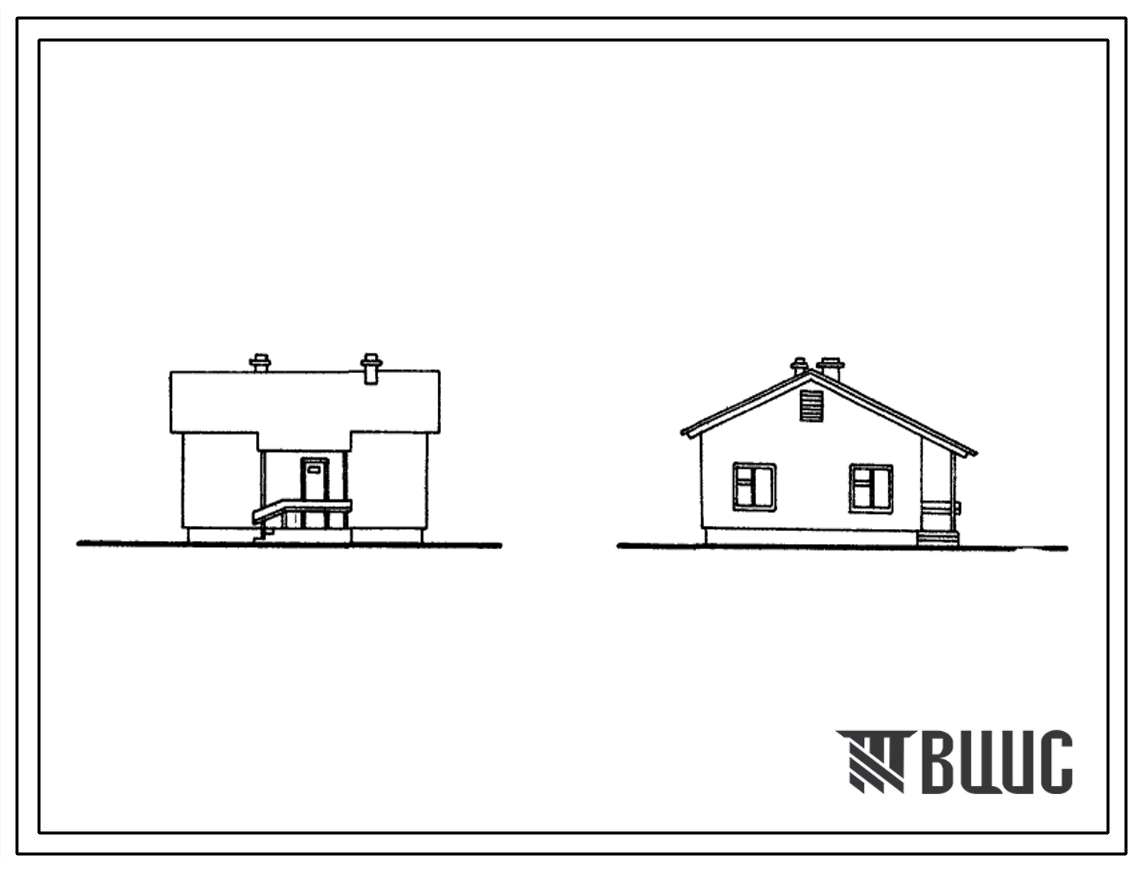 Типовой проект 184-000-7 Одноэтажный жилой дом с двухкомнатной квартирой типа 2Б для переселенцев (стены из кирпича).