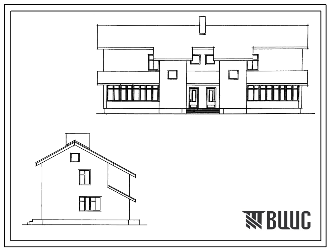 Типовой проект 144-12-214.88 Блокированный дом на 2 пятикомнатные квартиры в двух уровнях. Общая площадь квартир 216 м2