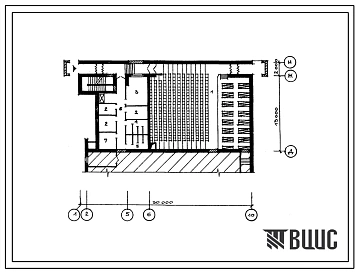 Типовой проект П-5-360(264-13-125.85) Помещения 1 этажа кинотеатра на 300 мест, (убежище на 360 человек, размеры убежища 30м на 15м, режимы вентиляции 1,2).