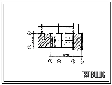Типовой проект П-3-30(254-4-47.86) Вспомогательные помещения в подвале амбулатории на 150 посещений в смену (стены кирпичные), (убежище на 30 человек, размеры убежища 10,73м на 10,805м, режимы вентиляции 1,2).