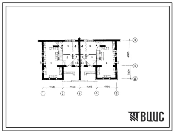 Типовой проект Б-2-80(144-42-117с.1) Хозяйственные помещения, в подвале 2х квартирного блокированного жилого дома 4х комнатными квартирами типа Б, (убежище на 80 человек, размеры убежища 17,4м на 9м, режимы вентиляции 1).