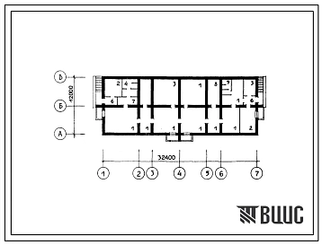 Типовой проект Б-2-395-78.284(115-34-8с.1) Хозяйственно-бытовые помещения 2этажного 12квартирного жилого дома, (убежище на 395 человек, размеры убежища 32,4м на 12м, режимы вентиляции 1,2).
