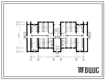 Типовой проект Б-2-180(42-0134с.1) Хозяйственно-бытовые помещения в подвале блок-секции 2-этажной 4-квартирной рядовой р-4б, (убежище на 180 человек, размеры убежища 21,8м на 11,8м, режимы вентиляции 1,2).