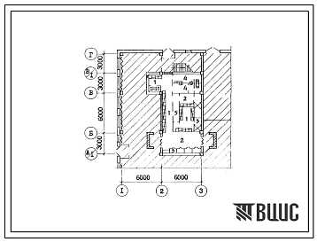 Типовой проект П-2-50(408-20-5.84) Бытовые помещения 1 этажа редакционного-бытового блока межрайонной типографии мощностью 10 млн. единиц печати в год, (убежище на 50 человек, размеры убежища 15м на 12м, режимы вентиляции 1,2,3).