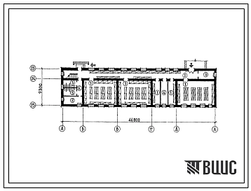 Типовой проект П-5-375(224-1-518с.13.86) Помещения 1 этажа неполной средней школы на 9 классов (345-360), (убежище на 375 человек, размеры убежища 46,8м на 9,3м, режимы вентиляции 1,2).