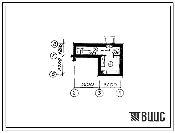 Типовой проект П-5-7(183-88-39.84) Бытовые помещения в подвале жилого дома 1-этажного 1-квартирного с 4-комнатной квартирой, (убежище на 7 человек, размеры убежища 6,6м на 4,5м, режимы вентиляции 1,2).