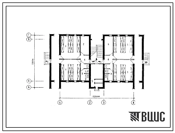Типовой проект Б-2-105(42-0137с.1) Хозяйственно-бытовые помещения в подвале блок-секции 2-этажной 4-квартирной рядовой р-2б-3а, (убежище на 105 человек, размеры убежища 15,8м на 11,8м, режимы вентиляции 1,2).