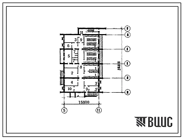 Типовой проект П-3-208(244-1-39) Хозяйственно-бытовые помещения подвала профилактория на 104 места (со стенами из кирпича), (убежище на 208 человек, размеры убежища 28,8м на 15,8м, режимы вентиляции 1,2).