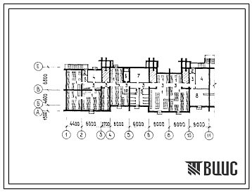 Типовой проект П-3-932(113-88-3(1.2)) Хозяйственные бытовые помещения в подвале 5-этажного 6-секционного дома на 70 квартир, (убежище на 932 человек, размеры убежища 43,1м на 12,9м, режимы вентиляции 1,2).