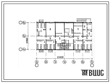Типовой проект П-2-96(76-0105с.13.87) Помещения общественного назначения в подвале 9-этажной 27-квартирной рядовой блок-секции с торцовыми окончаниями 3.1.3, (убежище на 96 человек, размеры убежища 21,6м на 10,8м, режимы вентиляции 1,2).