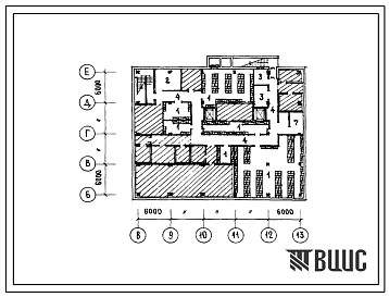 Типовой проект П-3-450(272-14-11(79)) Помещения подвала из 1 этажа крытого рынка на 158 торговых мест с комплексом предприятий торгово-бытового обслуживания, (убежище на 450 человек, размеры убежища 30м на 24м, режимы вентиляции 1,2).