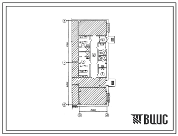Типовой проект П-2-25(807-39-3.85) Бытовые помещения в прививочной мастерской по производству плодовых прививок на 250 тысяч штук в год, (убежище на 25 человек, размеры убежища 18м на 6м, режимы вентиляции 1,2,3).