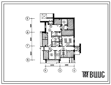 Типовой проект Б-3-90(274-20-53) Хозяйственно-бытовые помещения первого этажа столовой общего типа на 104 места, работающей на полуфабрикатах, (убежище на 90 человек, размеры убежища 18м на 12м, режимы вентиляции 1).