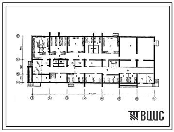 Типовой проект П-4-300(254-1-143с.87) Хозяйственно-бытовые помещения подвала главного корпуса инфекционной больницы на 150 коек, (убежище на 300 человек, размеры убежища 42м на 18м, режимы вентиляции 1,2).