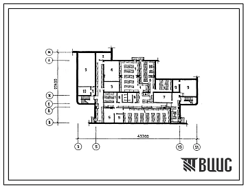 Типовой проект П-4-410(224-1-442.85) Хозяйственно-бытовые помещения в подвале средней школы на 22 классов (834-864 учащихся), (убежище на 410 человек, размеры убежища 43,3м на 27,4м, режимы вентиляции 1,2).