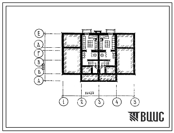 Типовой проект П-4-34(171-210-40.86) Хозяйственные помещения подвала жилого дома двухэтажного 2-квартирного с 4-комнатными квартирами в двух уровнях, (убежище на 34 человек, размеры убежища 14,4м на 10,2м, режимы вентиляции 1).