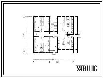 Типовой проект Б-2-160(42-0138с.1) Хозяйственно-бытовые помещения в подвале блок-секции 2-этажной 6-квартирной торцевой левой т-1б.2а.3б, (убежище на 160 человек, размеры убежища 15,8м на 14,8м, режимы вентиляции 1,2).