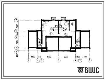 Типовой проект П-4-28(141-89-53(1)) Помещения в подвале жилого дома 2-этажного 2-квартирного с квартирами 3Б-5Б в двух уровнях, (убежище на 28 человек, размеры убежища 21,6м на 10,8м, режимы вентиляции 1,2).
