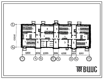Типовой проект П-5-330(111-135-155с(1) Культурно-бытовые помещения в подвале 3-этажного 2-секционного жилого дома на 21 квартиру, (убежище на 330 человек, размеры убежища 34,2м на 12м, режимы вентиляции 1,2).