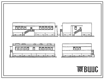 Типовой проект 224-9-172м Блок учебных мастерских для трудового обучения на 4 помещения. Грунты вечномерзлые по I принципу. Здание одноэтажное. Стены из кирпича.