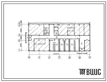 Типовой проект Б-2-185(503-3-4) Хозяйственно-бытовые помещения,1 этажа профилактория для гаража на 150 автомобилей с теплой стоянкой 40 автомобилей, (убежище на 185 человек, размеры убежища 36м на 15,5м, режимы вентиляции 1,2,3).