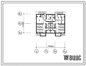 Типовой проект П-1-140(155-023с.86) Помещения общественного назначения в подвале 4-этажной 8-квартирной рядовой блок-секции серии 155, (убежище на 140 человек, размеры убежища 19,2м на 12,6м, режимы вентиляции 1,2).