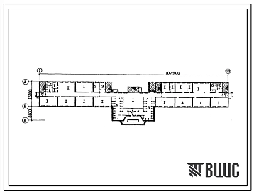 Типовой проект П-5-1400(225-1-382с) Помещения первого этажа общеобразовательной школы на 33 класса (1251-1296 учащихся), (убежище на 1400 человек, размеры убежища 107,9м на 24,4м, режимы вентиляции 1,2).