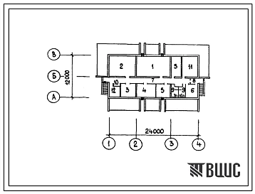 Типовой проект П-4-200-351с.13.88 Помещения общественного назначения, размещаемые в отдельно стоящем полузаглубленном сооружении, (убежище на 200 человек, размеры убежища 24м на 12м, режимы вентиляции 1,2,3).