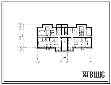 Типовой проект П-4-100(67-057с.13.89) Помещения хозяйственного назначения в подвале 5-этажной 20-квартирной рядовой блок-секции, (убежище на 100 человек, размеры убежища 26,4м на 14,4м, режимы вентиляции 1,2).