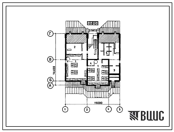 Типовой проект П-4-130(104-082.13.88) Помещения подвала двухэтажной 4-квартирной рядовой блок-секции 3-4, (убежище на 130 человек, размеры убежища 15м на 14,4м, режимы вентиляции 1,2,3).