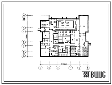 Типовой проект П-1-208(254-7-11.2.87) Вспомогательные помещения в подвале лечебно-диагностического корпуса для расширения существующих ЦРБ вместимостью до 400 коек, (убежище на 208 человек, размеры убежища 34,2м на 33,8м, режимы вентиляции 1,2).