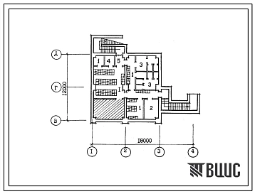 Типовой проект П-1-124(503-5-22.86) Помещения камеры хранения в подвале автовокзала вместимостью 100 человек, (убежище на 124 человек, размеры убежища 18м на 12м, режимы вентиляции 1,2,3).
