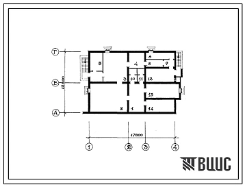Типовой проект Б-2-200(802-251) Хозяйственно-бытовые помещения, в подвале административного здания с сан-пропускником на 200 человек, (убежище на 200 человек, размеры убежища 17,8м на 12,8м, режимы вентиляции 1,2).