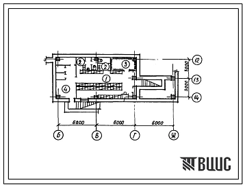 Типовой проект П-2-65(601-071.88) Помещения подвала районного узла связи для райцентров с населением до 10 тысяч человек, (убежище на 65 человек, размеры убежища 18м на 6м, режимы вентиляции 1,2).
