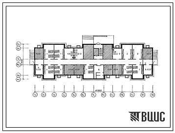 Типовой проект П-4-250(161-138-45с.13.87) Вспомогательные помещения в подвале 5-этажного общежития на 152 места для семейной молодежи, (убежище на 250 человек, размеры убежища 40,8м на 12,6м, режимы вентиляции 1,2).
