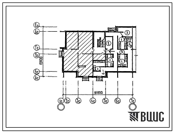 Типовой проект П-5-49(210-03,2) Бытовые помещения в подвале трехэтажной 6-квартирной торцовой блок-секции с квартирами 3б-4б (левой), (убежище на 49 человек, размеры убежища 16,8м на 12,6м, режимы вентиляции 1,2).