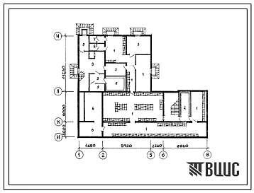 Типовой проект П-4-240(224-1-523.13.86) Хозяйственно-бытовые помещения в подвале школы на 9 классов (216 учащихся) со стенами из кирпича, (убежище на 240 человек, размеры убежища 25,64м на 20,23м, режимы вентиляции 1,2).