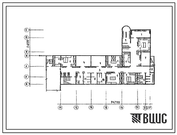 Типовой проект П-4-300(254-6-4.83) Вспомогательные помещения в подвале главного корпуса психоневрологического интерната на 200 мест, (убежище на 300 человек, размеры убежища 34,7м на 24,3м, режимы вентиляции 1,2).