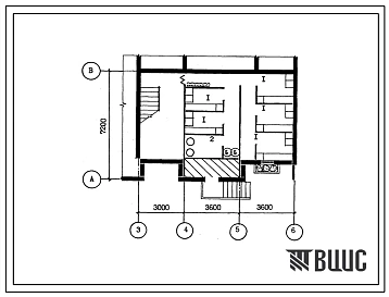 Типовой проект П-5-20(111-210-51.13.88) Хозяйственные помещения в подвале 2-этажного 6-квартирного секционного жилого дома с квартирами типа 1-2-3, (убежище на 20 человек, размеры убежища 10,2м на 7,2м, режимы вентиляции 1,2).