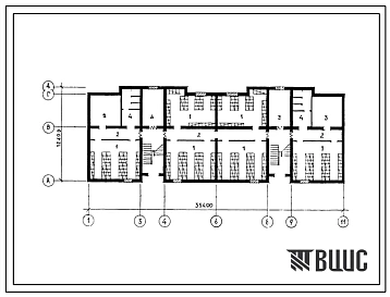 Типовой проект П-2-340(113-17-95с.13.87) Помещения хозяйственно-бытового назначения в подвале 2 этажного 8 квартирного секционного жилого дома с 2 и 3 комнатными квартирами, (убежище на 340 человек, размеры убежища 35,4м на 12,6м, режимы вентиляции 1,2).