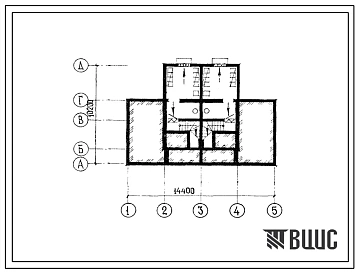 Типовой проект П-5-20(141-210-23(1.2)) Бытовые помещения в подвале жилого дома двух-этажного 2-квартирного с квартирами в двух уровнях 3б-5б, (убежище на 20 человек, размеры убежища 14,4м на 10,2м, режимы вентиляции 1,2).