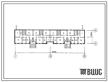 Типовой проект П-2(П-4)-501-333.85(75-04(12), 75-05(120, 75-06 (12) Хозяйственно-бытовые помещения в подвале 5-ти этажного этажного 3 секционного жилого дома, (убежище на 501 человек, размеры убежища 64м на 12м, режимы вентиляции 1,2).