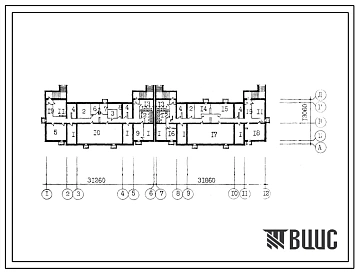 Типовой проект Б-1-750(114-064с.1, 114-031с.1) Помещения общественного назначения в подвале 5-этажного 4-секционного 64-квартирного жилого дома серии 114, (убежище на 750 человек, размеры убежища 63,12м на 13,06м, режимы вентиляции 1,2).