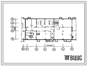 Типовой проект П-1-400(252-4-34с.83) Хозяйственно-бытовые помещения в подвале городской поликлиники на 1600 посещений в смену (в конструкциях ИИС-04), (убежище на 400 человек, размеры убежища 32,8м на 15м, режимы вентиляции 1,2,3).