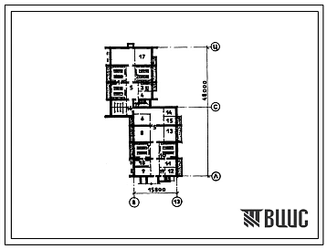 Типовой проект П-3-390(244-1-45) Хозяйственно-бытовые помещения подвала профилактория на 300 мест (со стенами из кирпича), (убежище на 390 человек, размеры убежища 48м на 15,8м, режимы вентиляции 1,2).