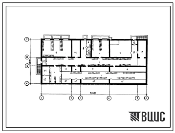 Типовой проект П-4-290(224-6-012с.23.88) Хозяйственно-бытовые помещения в подвале блок-постройки, для реконструкции действующих школ (тип п), (убежище на 290 человек, размеры убежища 37,4м на 15,6м, режимы вентиляции 1,2,3).