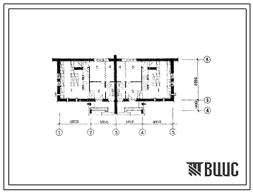 Типовой проект Б-2-60(144-42-116с.1) Хозяйственные помещения в подвале 2х квартирного блокированного жилого дома с 3х комнатными квартирами типа Б, (убежище на 60 человек, размеры убежища 17,4м на 7,8м, режимы вентиляции 1).